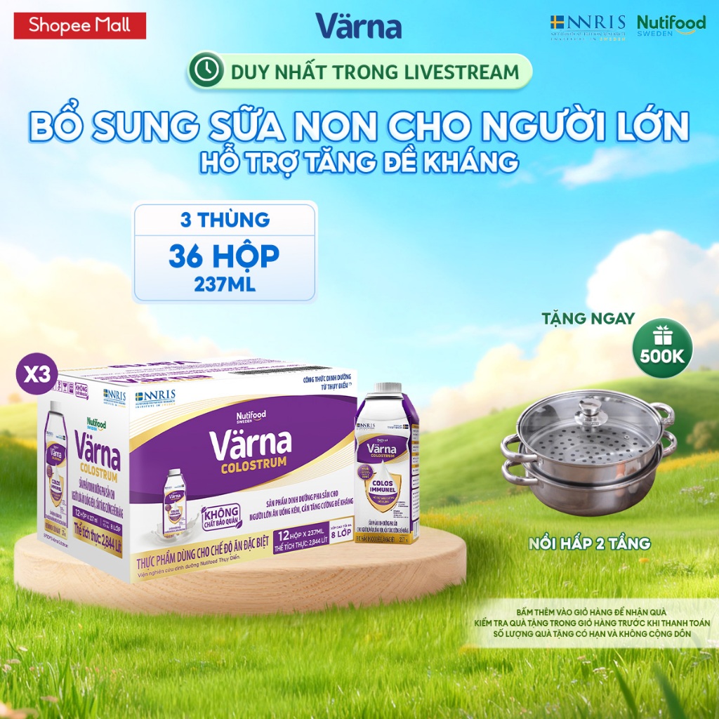 [LIVESTREAM PEWPEW] Combo 3 Thùng 12 hộp sữa bột pha sẵn Varna Colostrum (36 hộp giấy x 237ml)