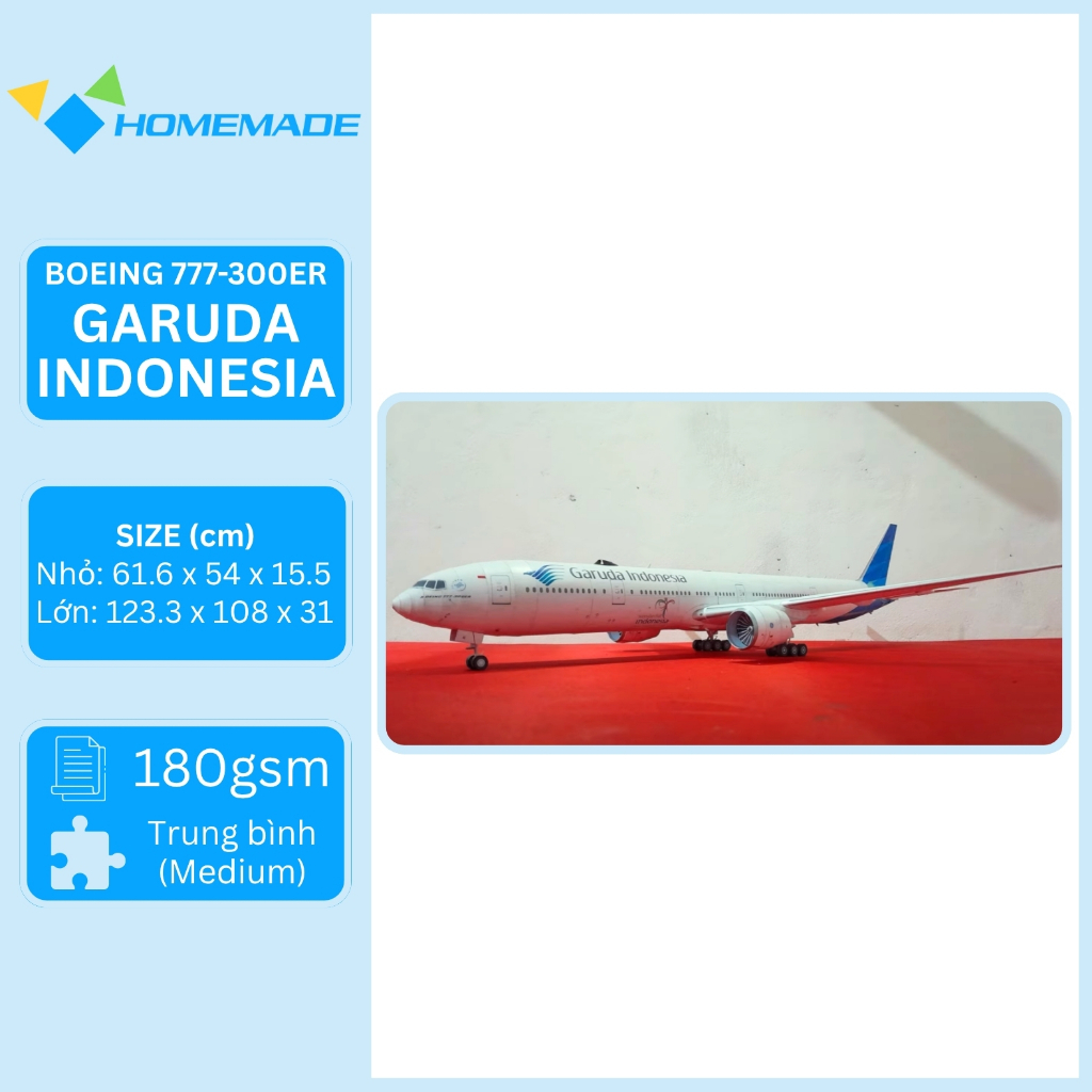 Bộ Kit Mô Hình Giấy Máy Bay Thương Mại Boeing 777-300ER Garuda Indonesia