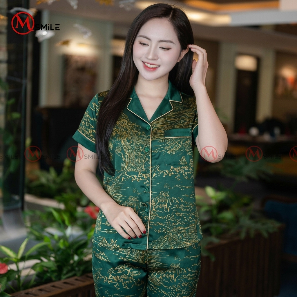 Bộ mặc nhà nữ MSMILE lụa Satin ngắn tay cao cấp, bộ đồ ngủ pijama lụa mềm mịn, thoáng mát - BD283