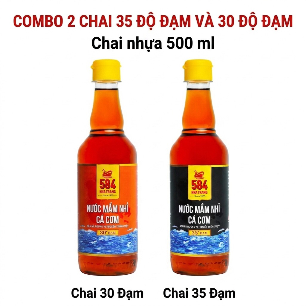 [COM BO 2 CHAI N0535-N0530] 500 ML NƯỚC MẮM 584 NHA TRANG 30 ĐỘ ĐẠM VÀ 40 ĐỘ ĐẠM