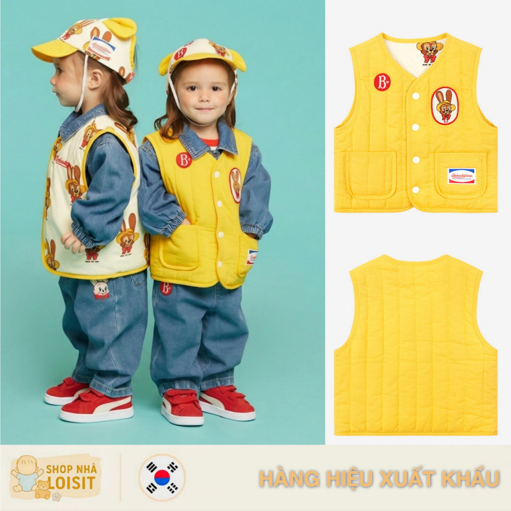 [Size 80-90-100] Áo Gile Trẻ Em 2 Mặt Chần Bông Mỏng Bebe De Pino Xuất Hàn Cao Cấp