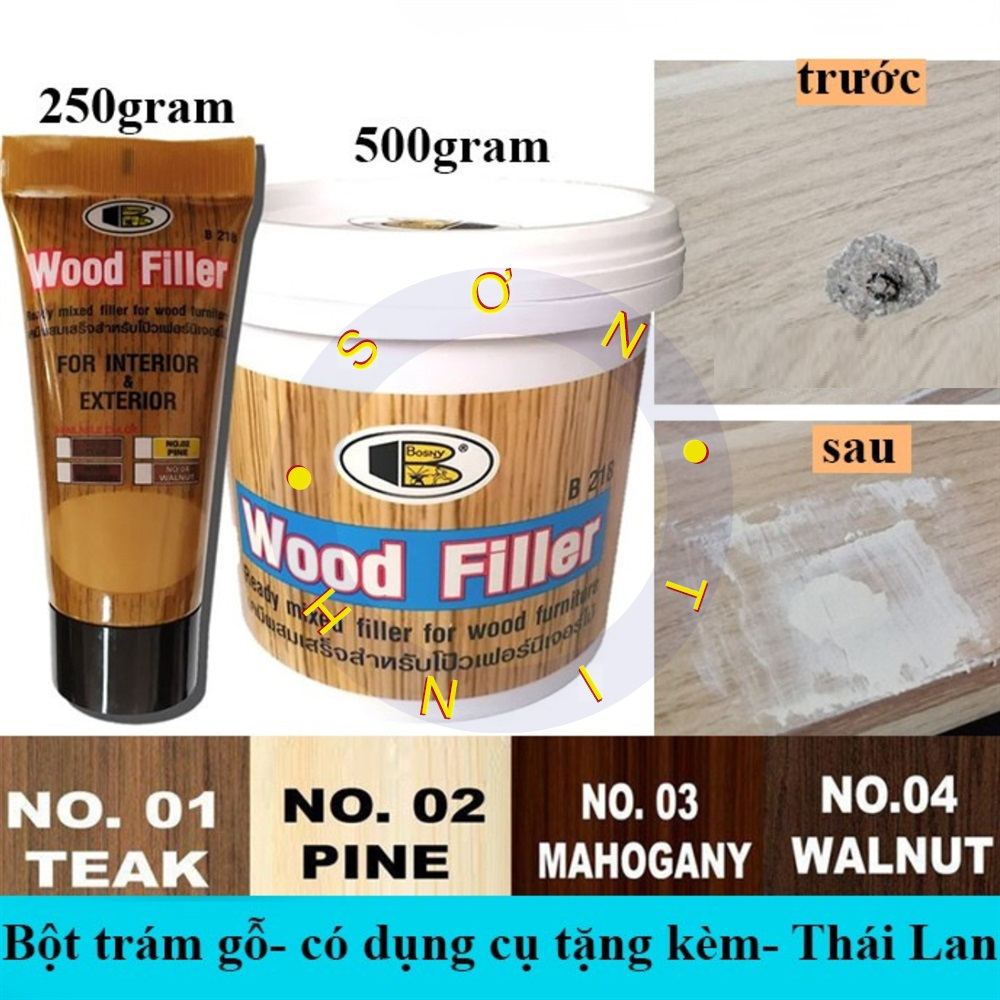 Bột trét gỗ, trám vết nứt, lỗ đinh, che khuyết điểm gỗ WOOD FILLER Bosny- Thái Lan