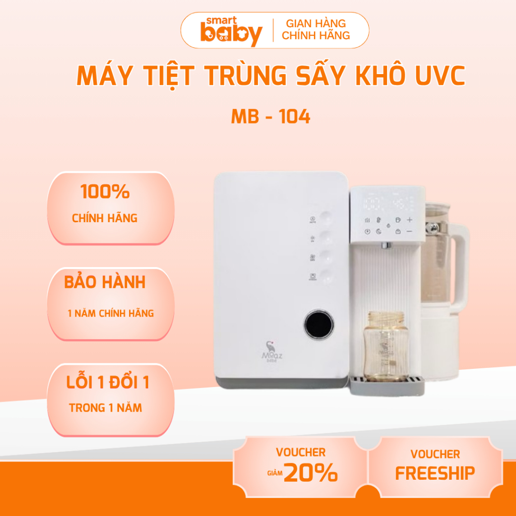 Máy tiệt trùng sấy khô bình sữa UVC và đun nước thông minh Moaz bebe MB104