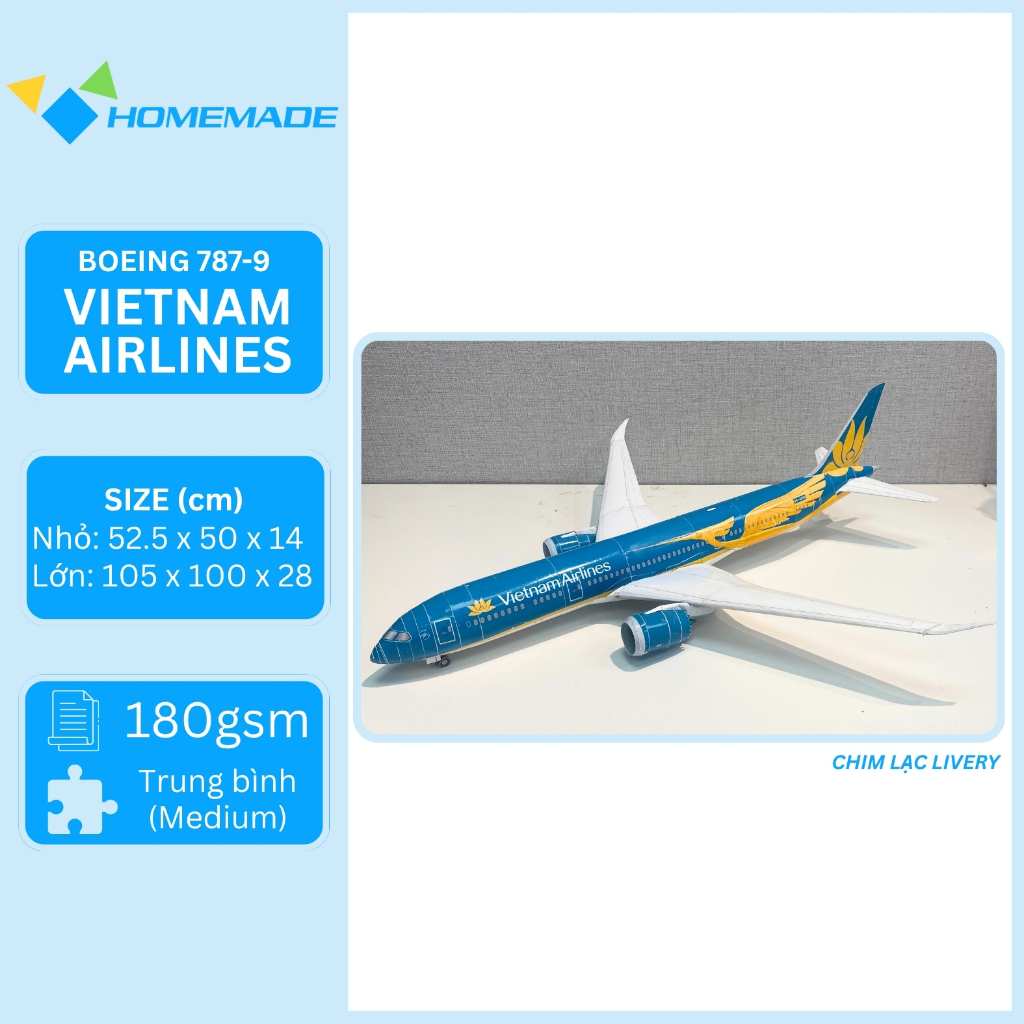 Bộ Kit Mô Hình Giấy Máy Bay Thương Mại Boeing 787-9 Vietnam Airlines - Chim Lạc Livery