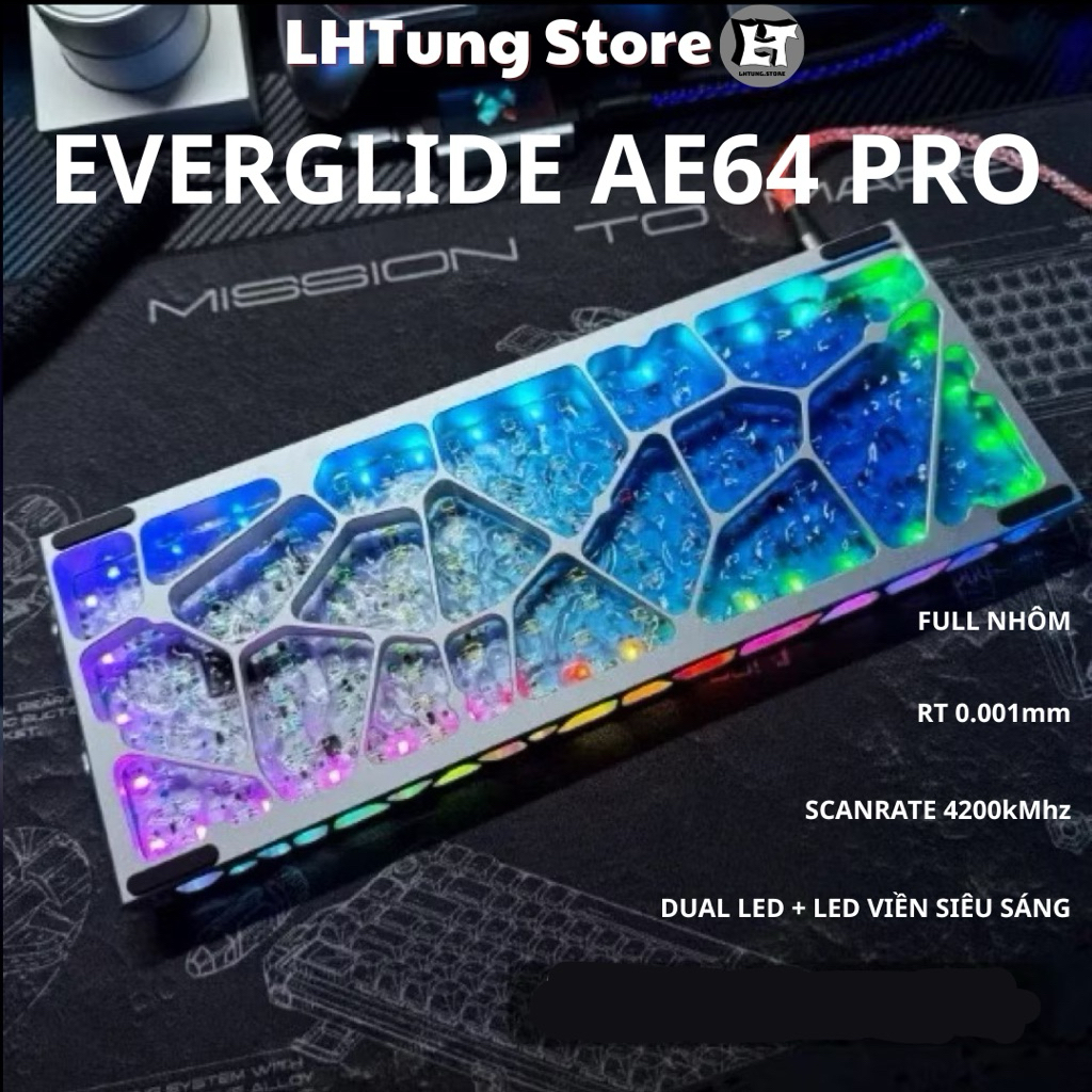 Bàn phím cơ gaming Everglide AE64 Pro HE | Full nhôm | Rapid Trigger | 0.001mm | 8000hz | Scanrate 4