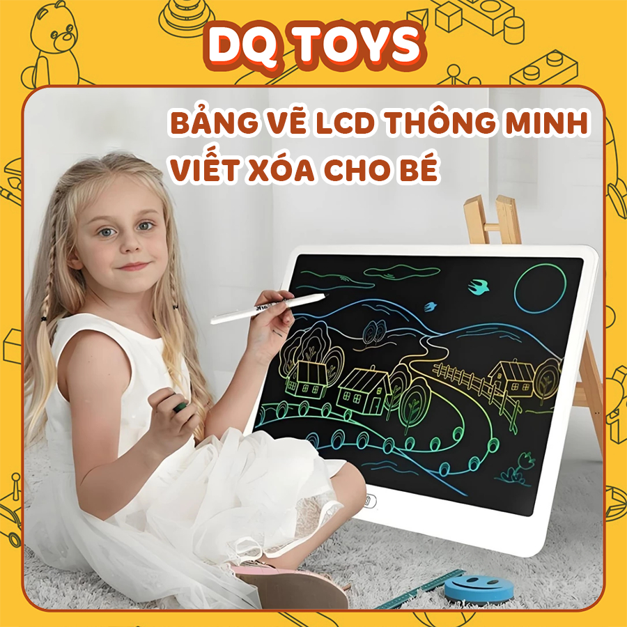 Bảng vẽ tự xóa điện tử, bảng viết vẽ thông minh cỡ lớn 16 inch màn hình LCD đa sắc đồ họa đẹp kèm bút dạy học DQ TOYS