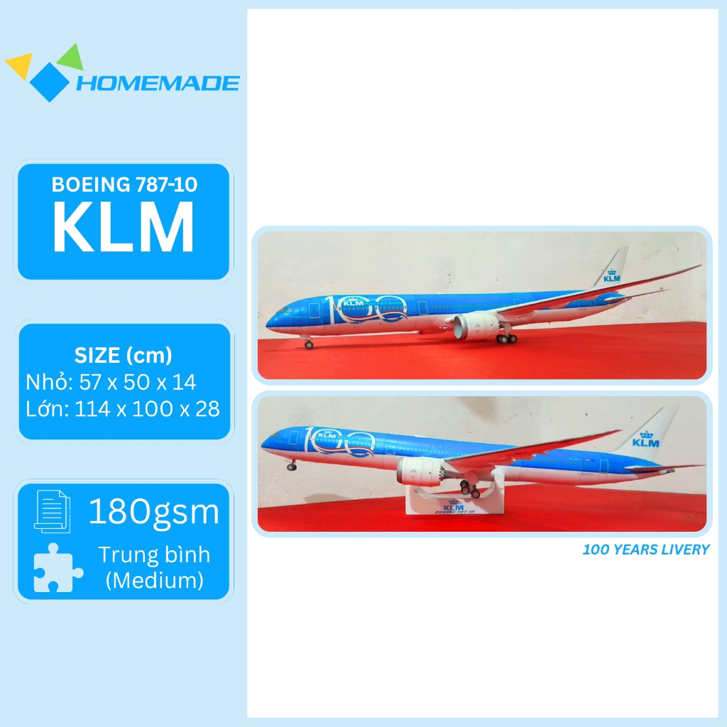 Bộ Kit Mô Hình Giấy Máy Bay Boeing 787-10 KLM - 100 Years Livery