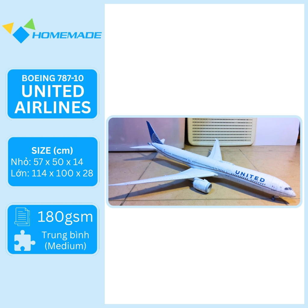 Bộ Kit Mô Hình Giấy Máy Bay Thương Mại Boeing 787-10 United Airlines