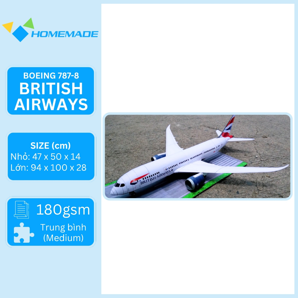 Bộ Kit Mô Hình Giấy Máy Bay Thương Mại Boeing 787-8 British Airways