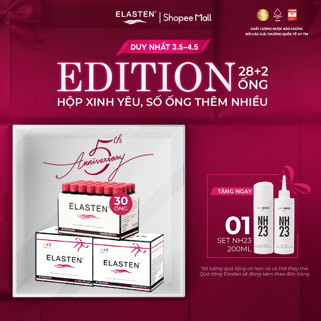 [Hannah x Elasten] 3 Hộp Collagen Elasten 30 Ống Giúp Da Căng Mịn, Chống Lão Hóa, Hỗ Trợ Cho Tóc Chắ