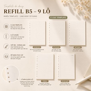 Ruột Sổ B5 9 Lỗ – Giấy Kimmi Nhật 100gsm – Mịn, Dày, Không Lem Mực – Tệp 45 Tờ