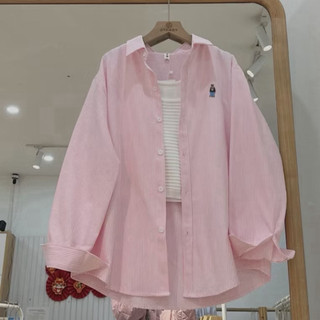 bigsize 60-140kg áo sơmi tay dài sọc from rộng giấu quần thêu ngựa