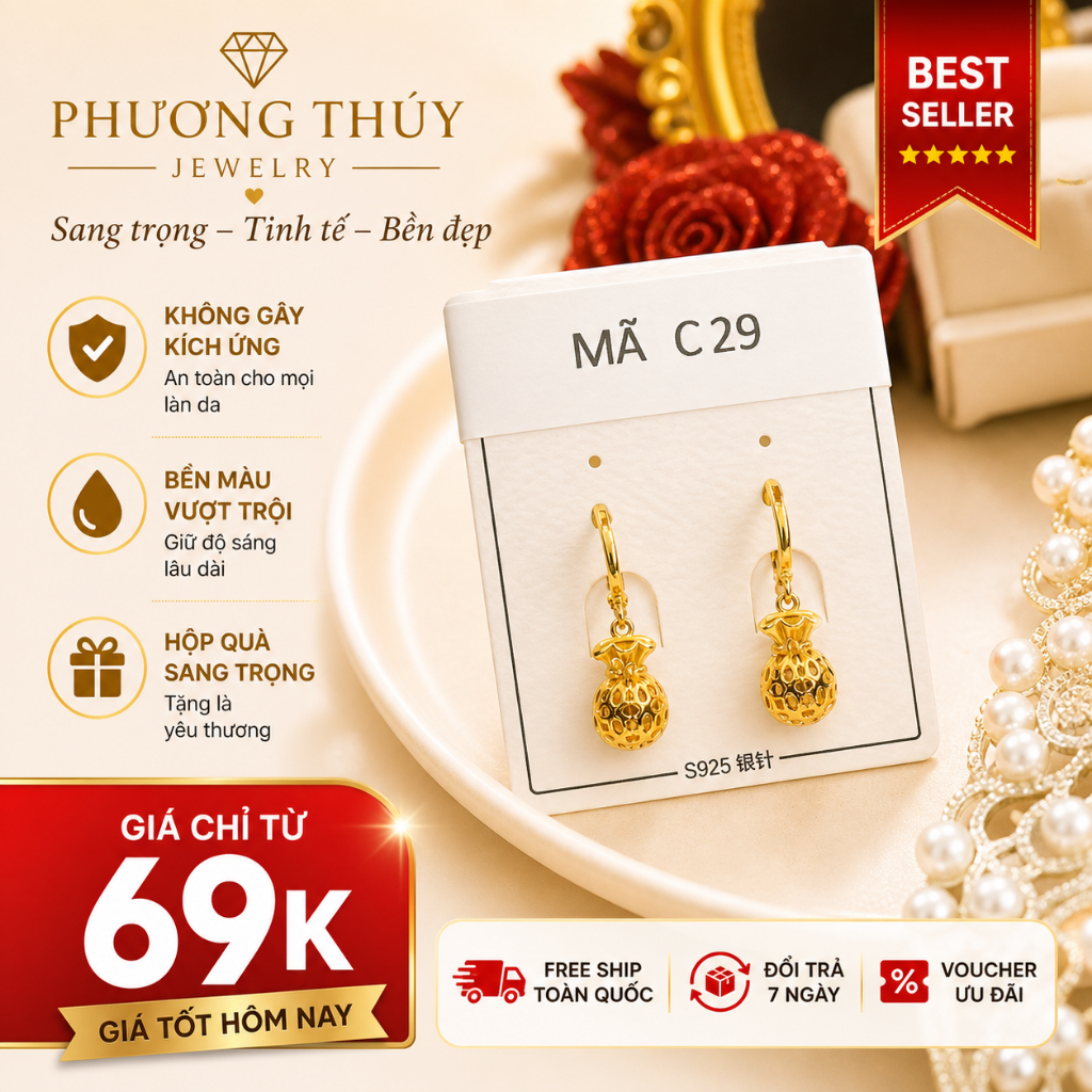 Bông Tai Túi Thần Tài Lộc " Mã C29"