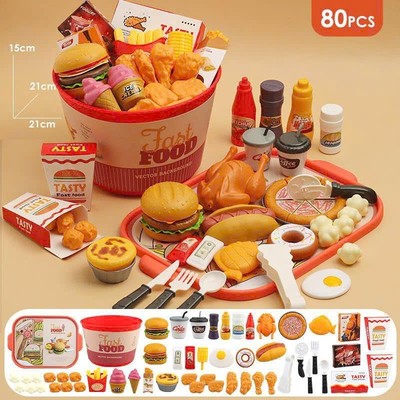 Bộ Đồ Chơi Nấu Ăn Fast Food Cho Bé 60 Chi Tiết – Pizza, Hamburger, Hotdog, Gà Rán