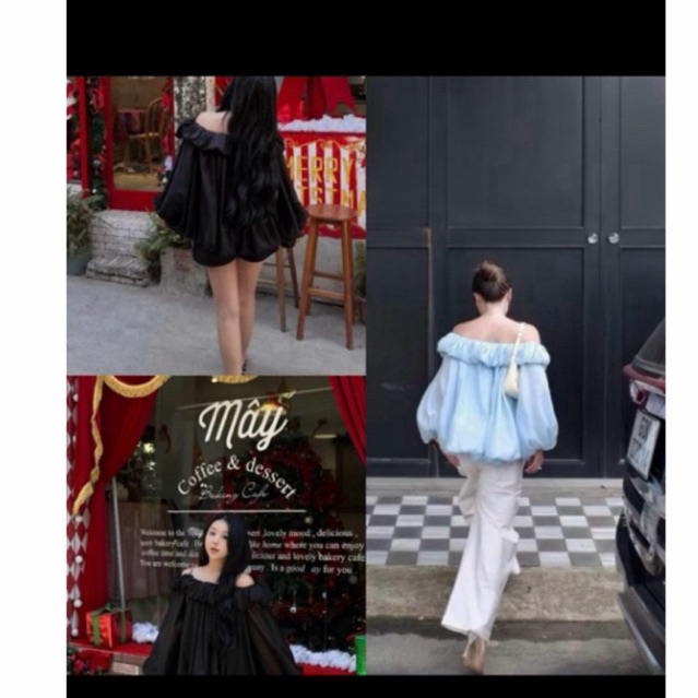 bigsize 60-140kg áo trễ vai kiểu sang chảnh from bồng