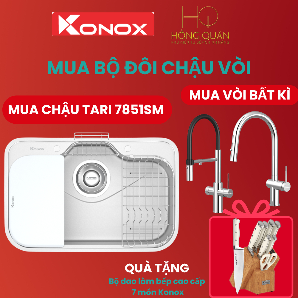 Chậu rửa bát 1 hố phong cách Nhật bề mặt mịn Tari 7851SM CHÍNH HÃNG KONOX.