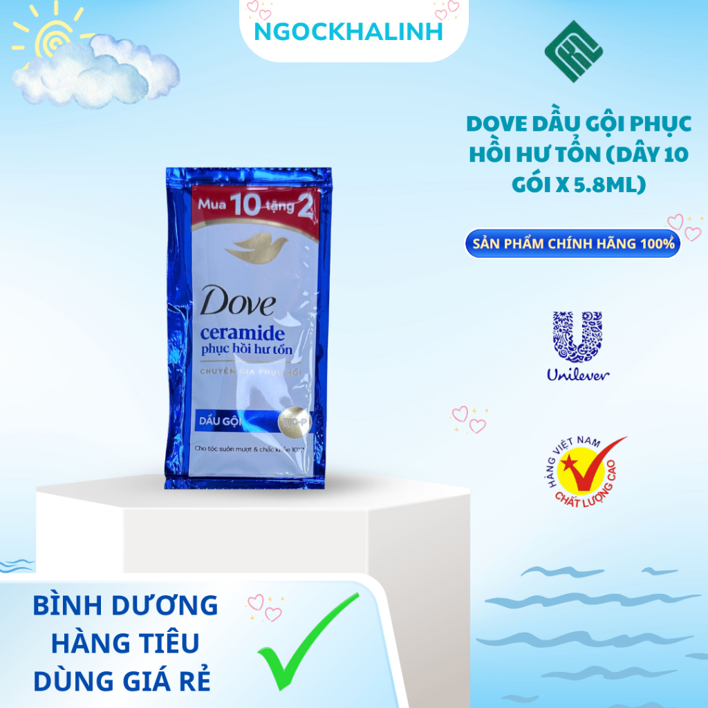 Dầu gội Dove phục hồi hư tổn gói 6g (1dây 10gói)