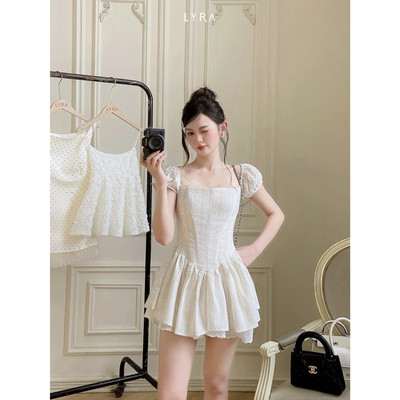 LYRA - Váy tiểu thư cổ vuông tay bồng dáng xòe eo corset nữ tính sang chảnh LWNVD059