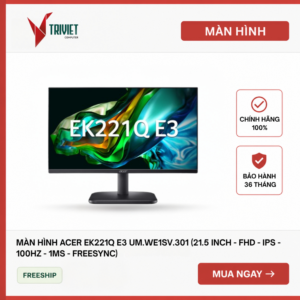 [Deal Hot]  Màn Hình Acer EK221Q E3 UM.WE1SV.301 (21.5 inch - FHD - IPS - 100Hz - 1ms - FreeSync)