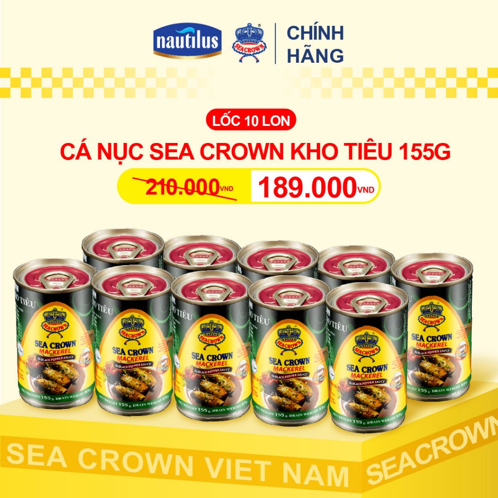 Lốc 10 lon - Cá Nục Kho Tiêu Sea Crown