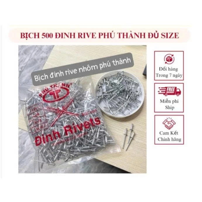 Bịch 500 đinh rút Rive Phú Thành Đủ Size 3x8, 3x10, 3 x12, 4x10, 4x12, 4x16, 4x19, 5x10, 5x12, 5x16