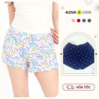 Quần đùi nữ mặc nhà coton co giãn cao cấp 4LOVA cạp chun in họa tiết vintage dễ thương