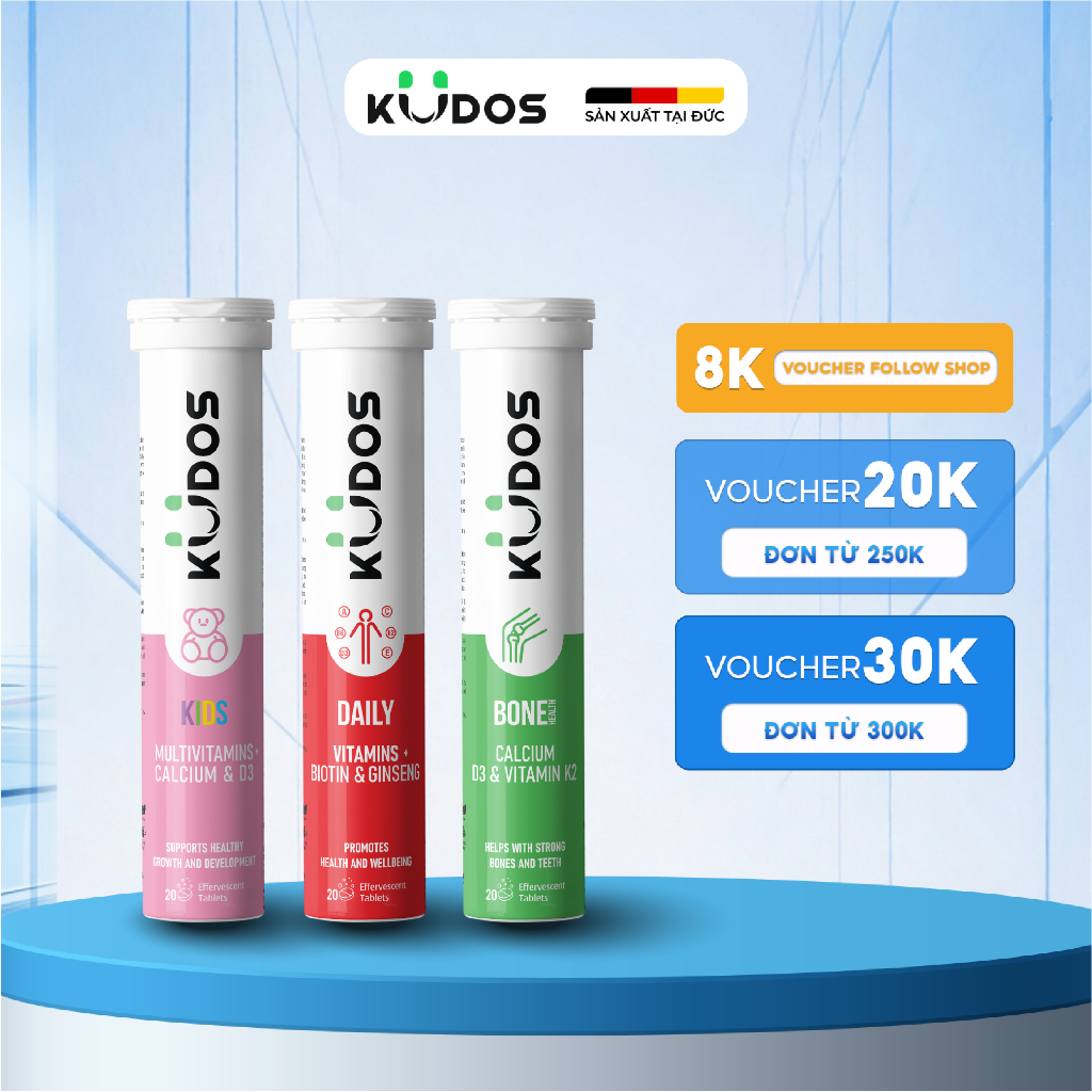 Combo Thực phẩm bảo vệ sức khỏe KUDOS KIDS + Viên Sủi KUDOS BONE + Viên Sủi KUDOS DAILY (20 viên/tuý