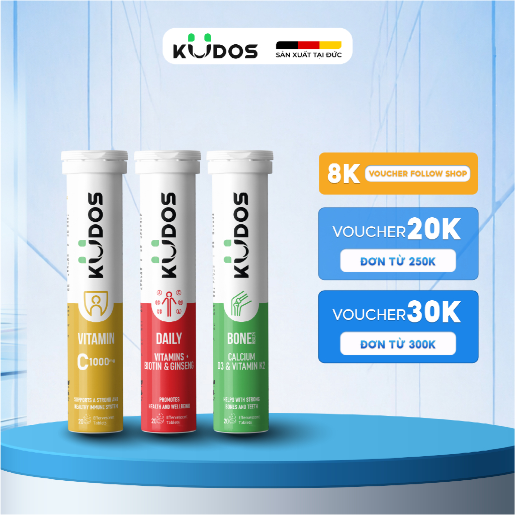 Combo 3 Thực phẩm bảo vệ sức khỏe KUDOS VITAMIN C 1000MG + Viên Sủi KUDOS BONE + Viên Sủi KUDOS DAIL