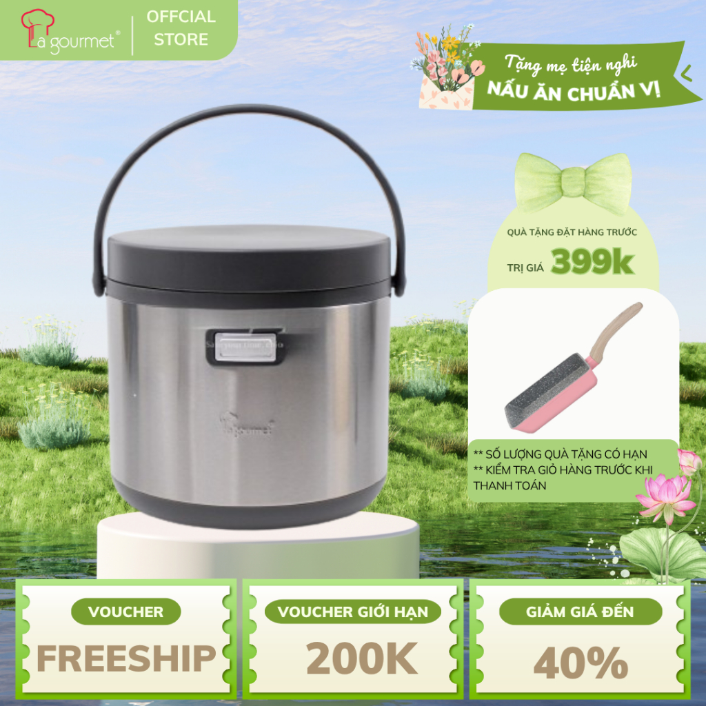 Nồi ủ La Gourmet 267788 - 6L, Xám đen, Dung tích lớn, Nấu các món ninh hầm, chè đậu, cháo
