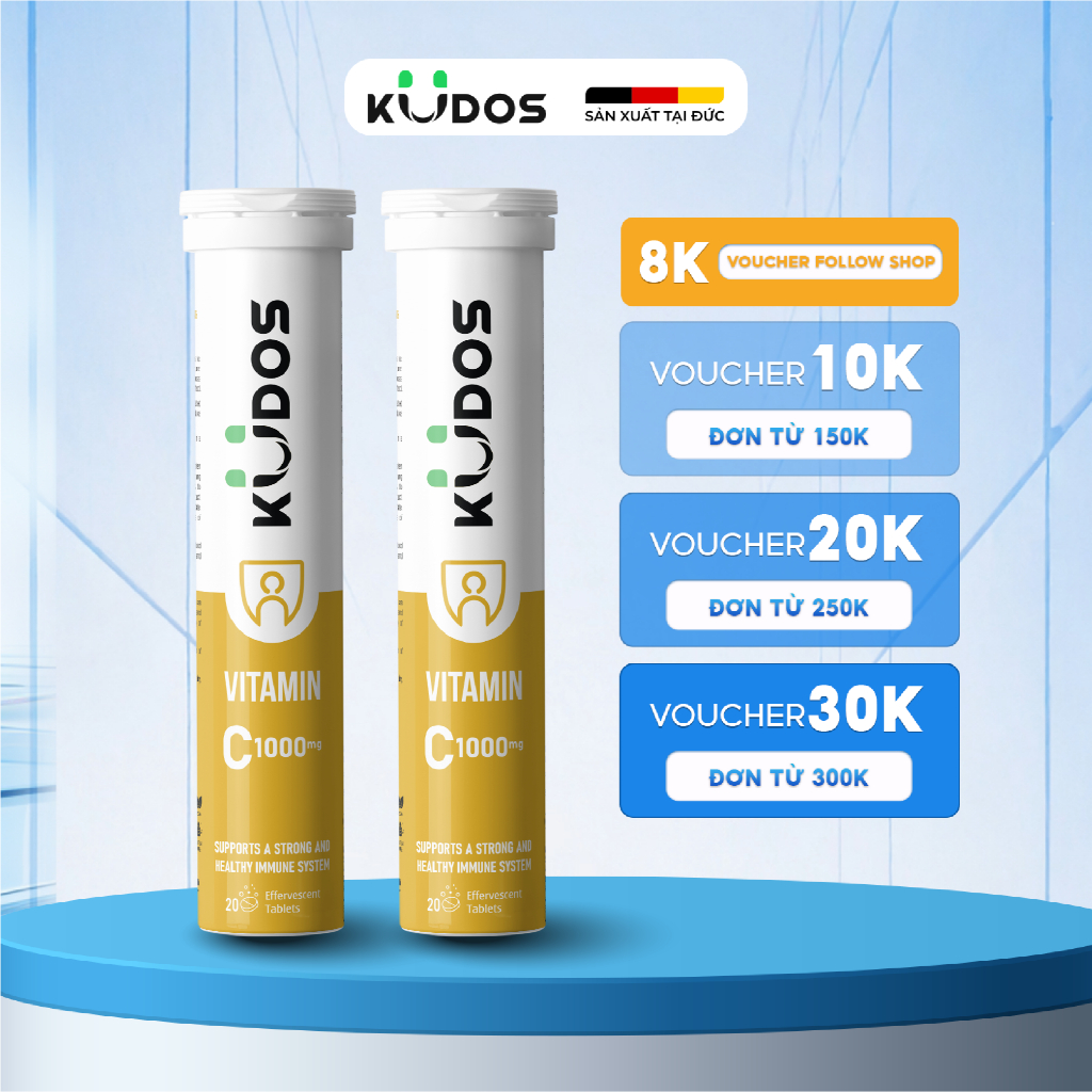 Combo 2 Tuýp Thực phẩm bảo vệ sức khỏe KUDOS VITAMIN C 1000 MG hương chanh (20 viên/tuýp)