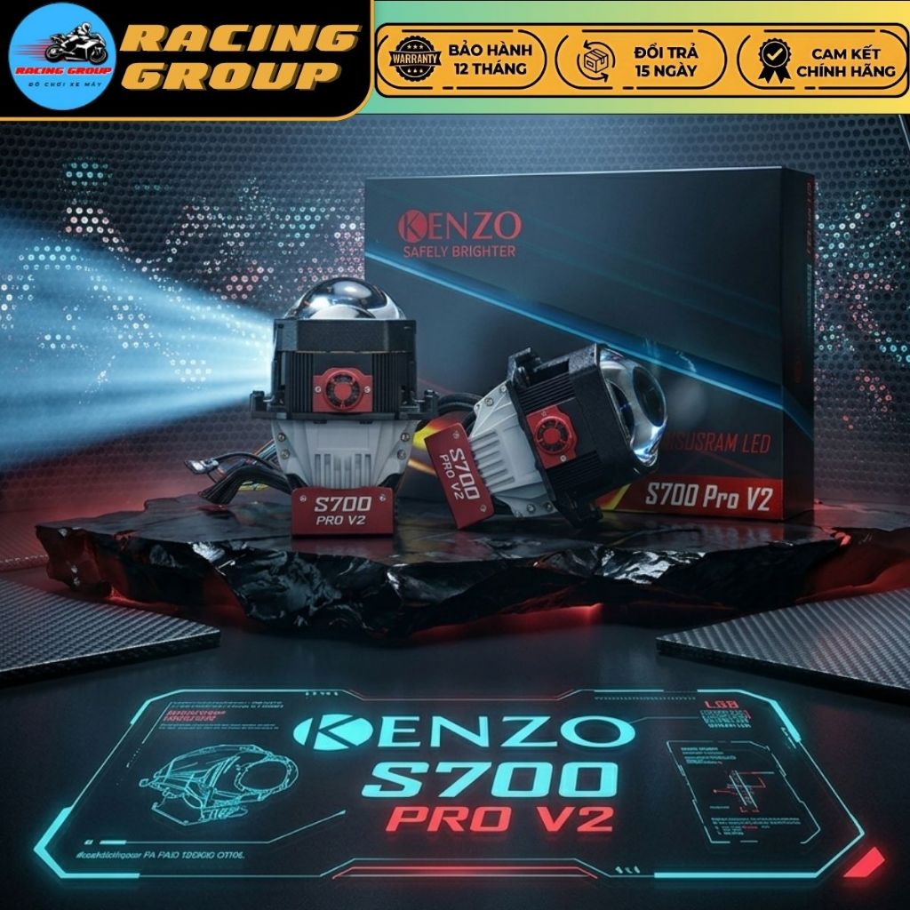 Kenzo S700 Pro V2 2026, Đèn Bi Led Kenzo S700 Pro V2 100W Bản Nâng Cấp Công Nghệ Siêu Việt-BH 2 Năm