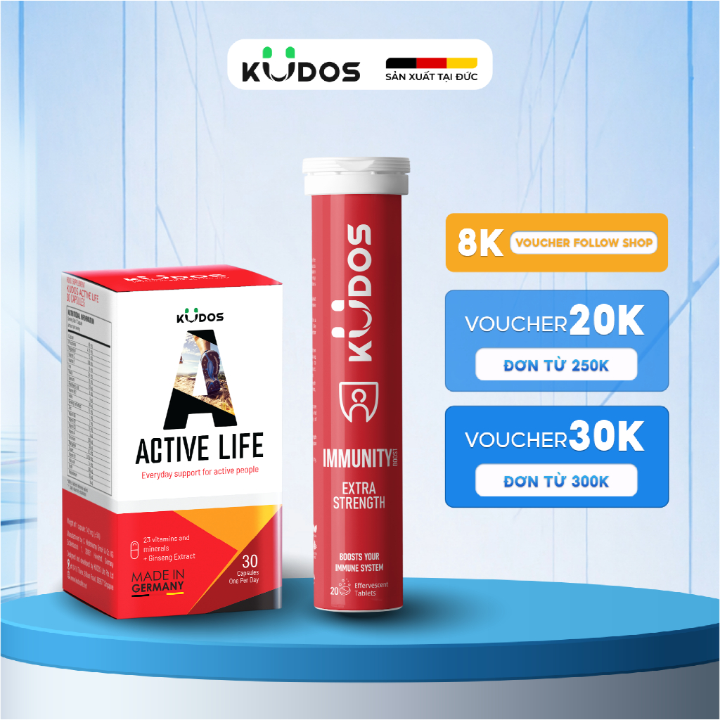 Combo Thực Phẩm Bảo Vệ Sức Khỏe KUDOS ACTIVE LIFE 30 viên/hộp + KUDOS IMMUNITY BOOST EXTRA STRENGTH 