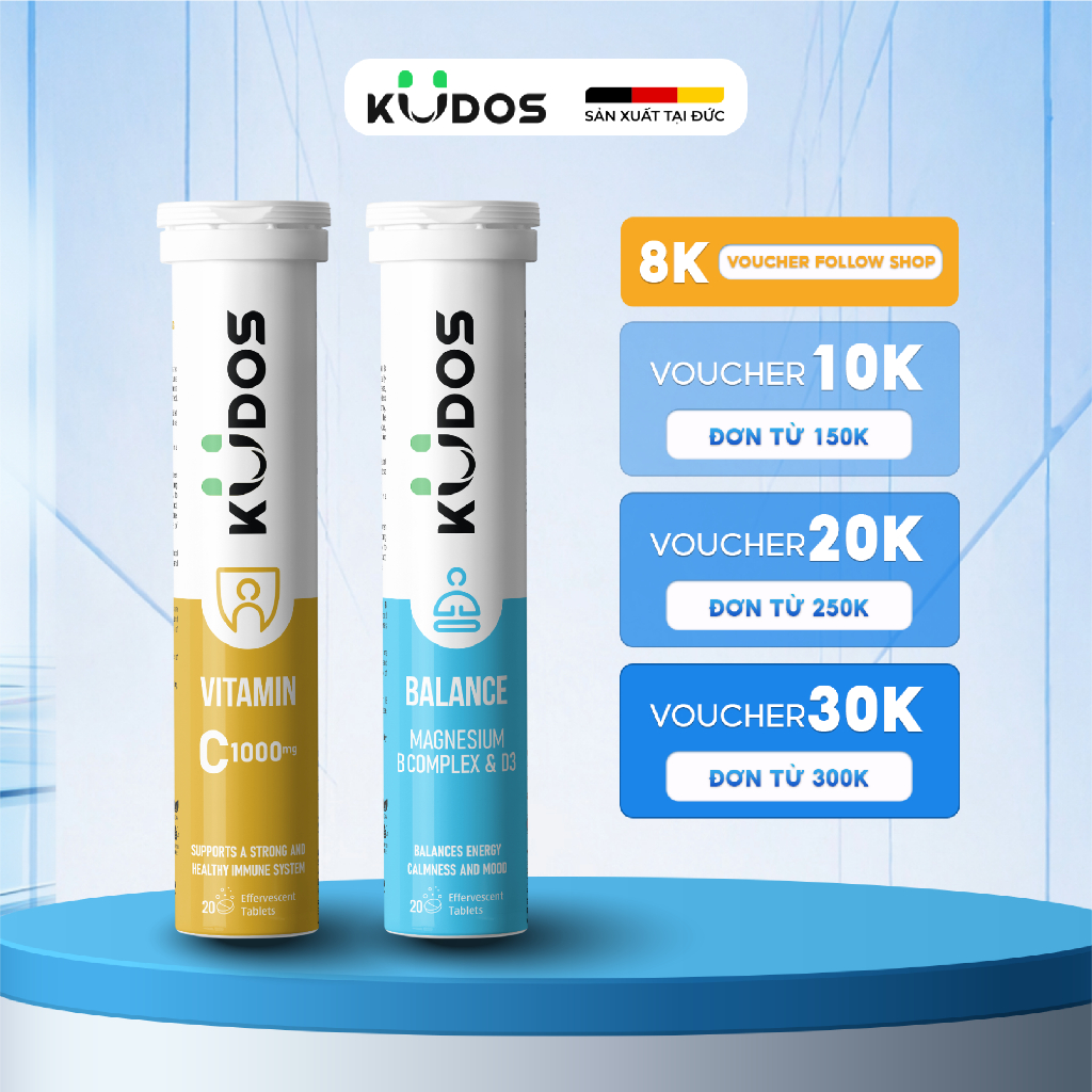 Combo Thực phẩm bảo vệ sức khỏe KUDOS BALANCE MAGNESIUM WITH B VITAMIN COMPLEX & D3 + KUDOS VITAMIN 