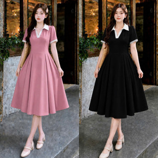 Đầm Polo Bigsize Nữ – Dáng Suông Chữ A Phối Cổ Trắng Vải Gân Tăm Mềm Mát G94