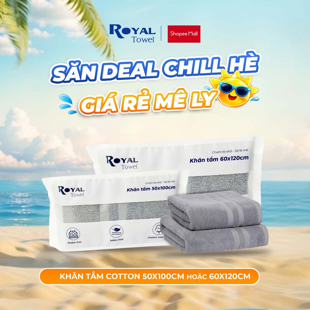 Khăn Tắm Royal Towel 50x100cm Hoặc 60x120cm Sợi Cotton Mềm Mịn, Thấm Hút Tốt, Không Xổ Lông, Không P