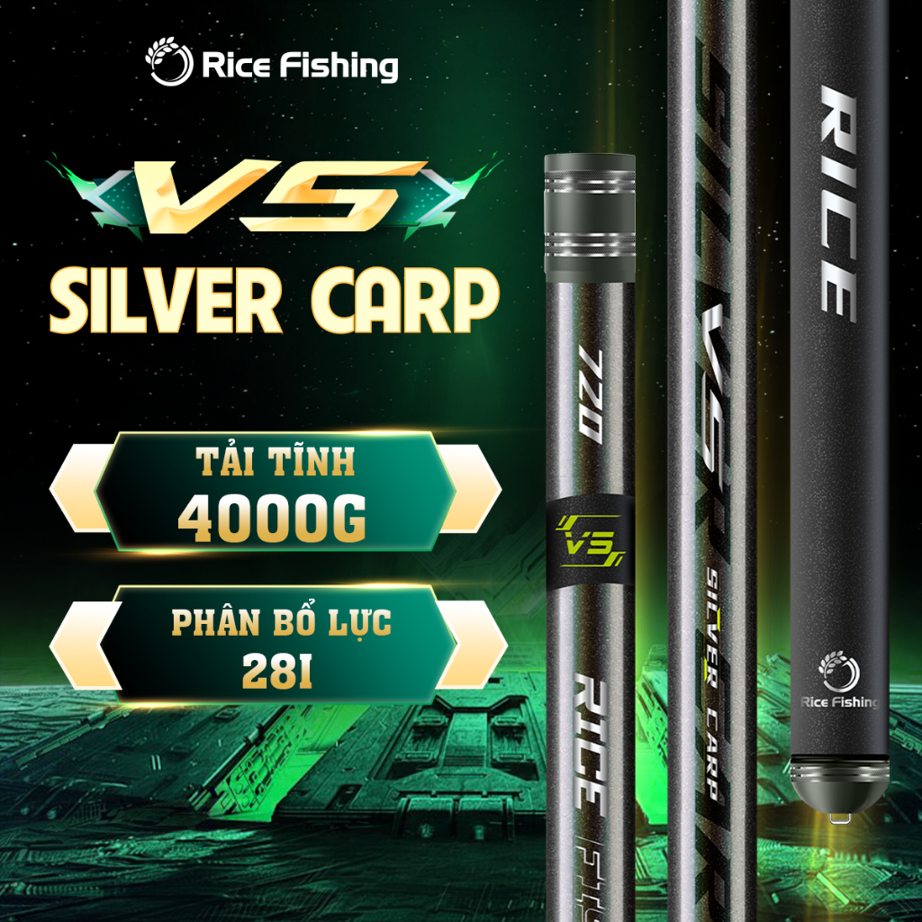 Cần câu đài V5 SILVER CARP RiceFishing carbon chất lượng côn lóng nhỏ chuyên câu cá chép cá mè CC-34