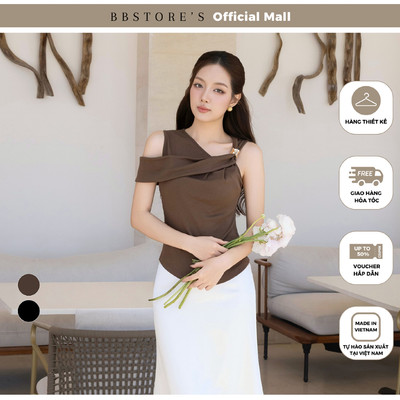 BBSTORE'S Áo Kiểu Dạo Phố Thun Cổ Xéo Thun Bozip Bất Đối Xứng Phối Khoen Vai - AAE42H