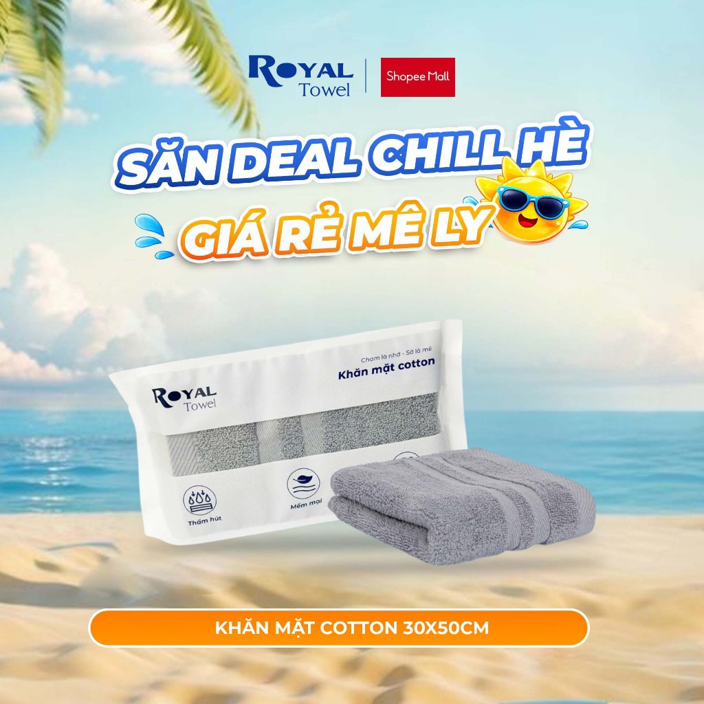 Khăn Mặt Royal Towel 30x50cm Sợi Cotton Mềm Mịn, Thấm Hút Tốt, Không Xổ Lông, Không Phai Màu