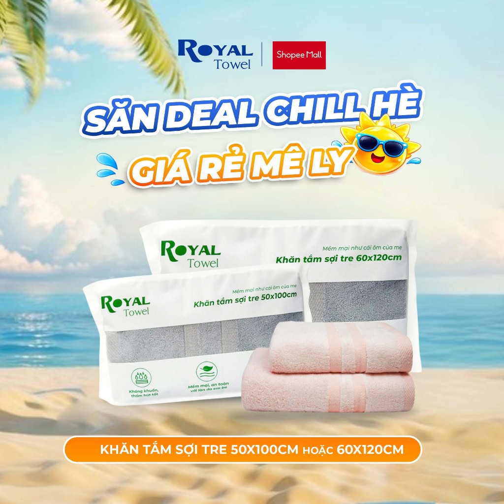 Khăn Tắm Royal Towel 50x100cm Hoặc 60x120cm Sợi Tre Bamboo, Mềm Mịn, Thấm Hút Tốt, Không Xổ Lông, Kh