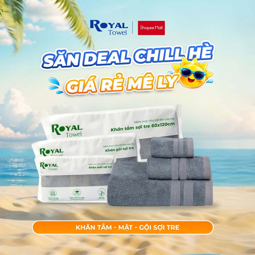 Khăn Tắm Khăn Gội Khăn Mặt Royal Towel Sợi Tre Bamboo, Mềm Mịn, Thấm Hút Tốt, Không Xổ Lông, Không P