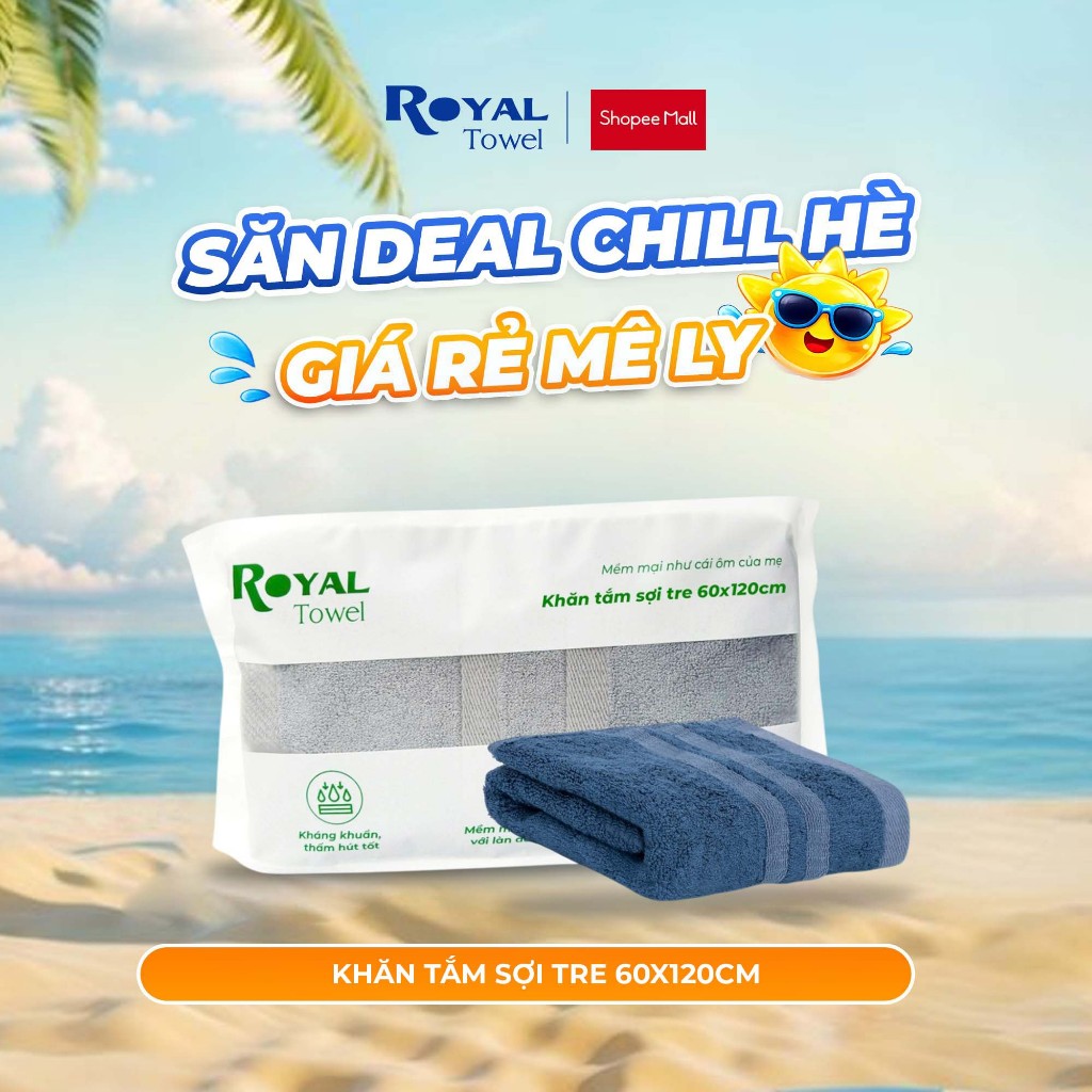 Khăn Tắm Royal Towel 60x120cm Sợi Tre Bamboo, Mềm Mịn, Thấm Hút Tốt, Không Xổ Lông, Không Phai Màu, 