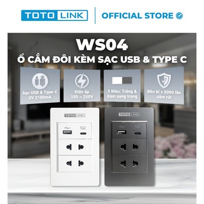 [Hỏa Tốc] Ổ cắm sạc USB và Type-C, ổ cắm điện âm tường nhựa TOTOLINK WS04 – Ổ Cắm Điện Gắn Tường Đa Năng