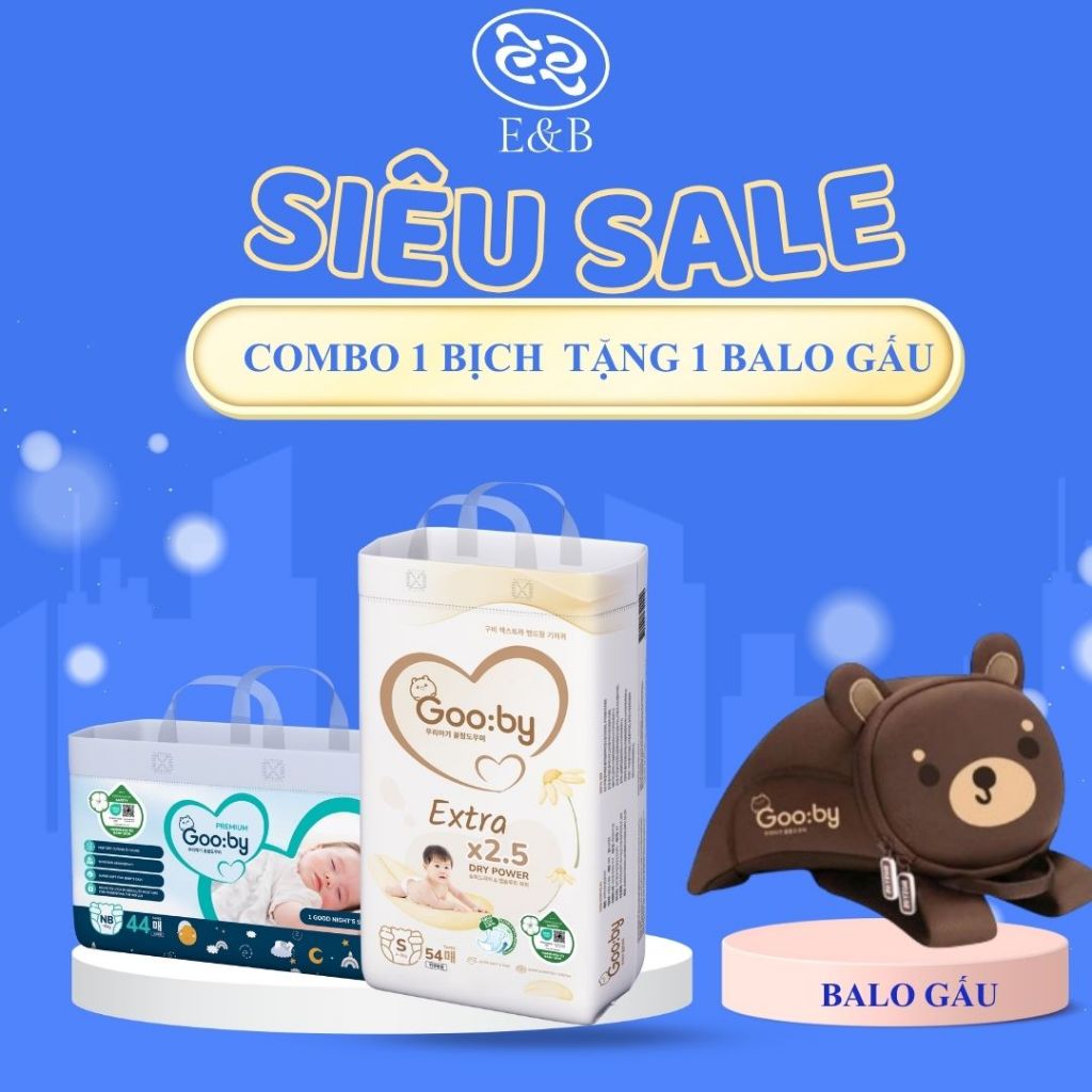[EB CHÍNH HÃNG 1 bịch Tã bỉm Gooby Tặng Balo gấu Gooby ] Tã Bỉm Gooby mềm mại, an toàn, siêu thấm đủ