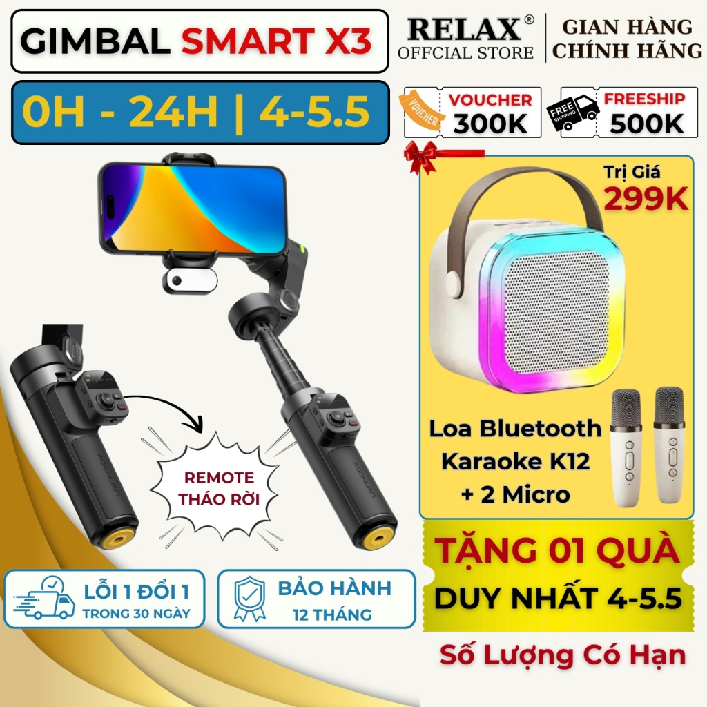 Gimbal SMART X3 PRO phiên bản 2026, Gymbal chống rung điện thoại quay phim chụp ảnh theo dõi vật thể