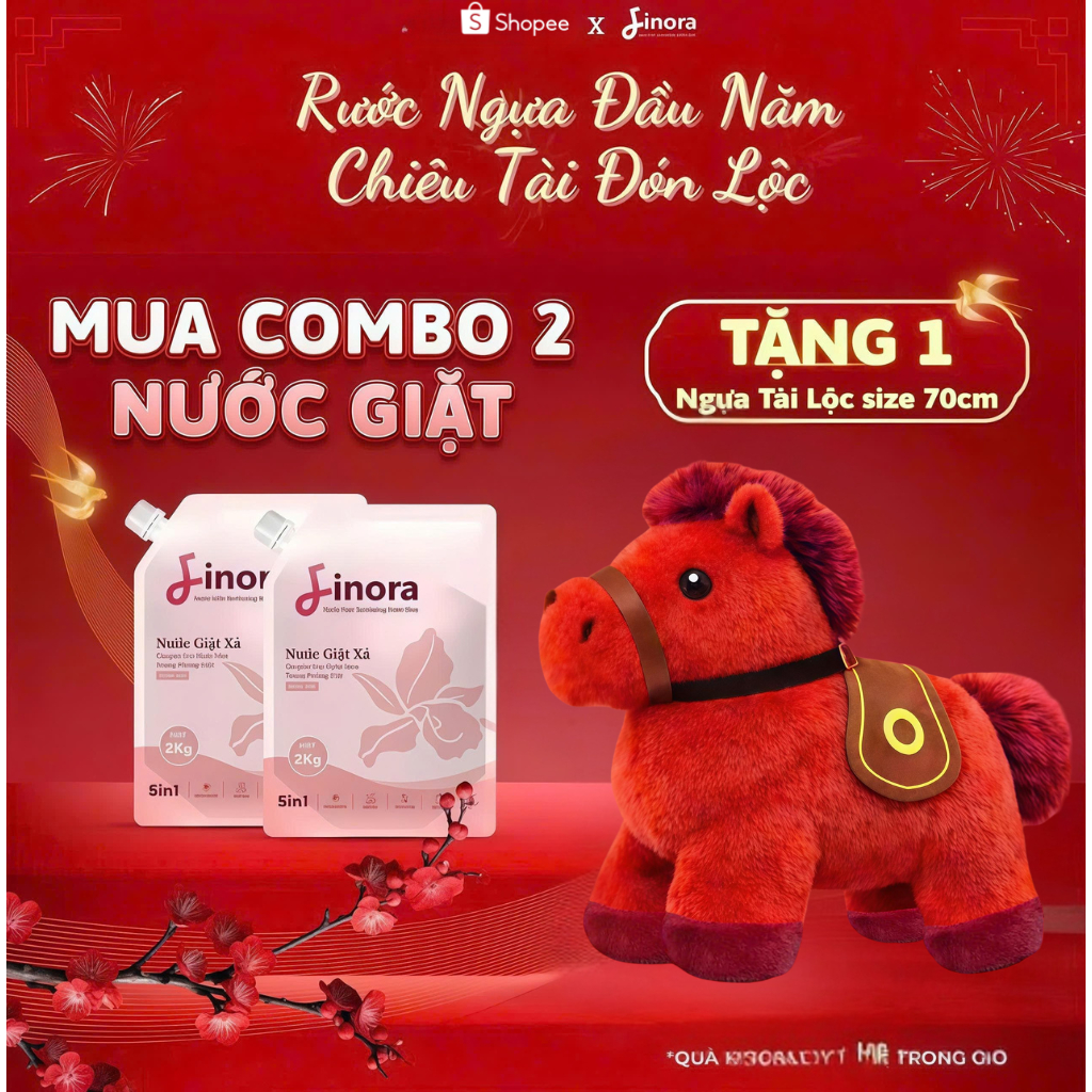 [Rước Ngựa Đầu Năm-Chiêu Tài Đón Lộc] Combo 2 Nước Giặt Xả Finora - Tặng 1 Ngựa Màu Nâu Khổng Lồ