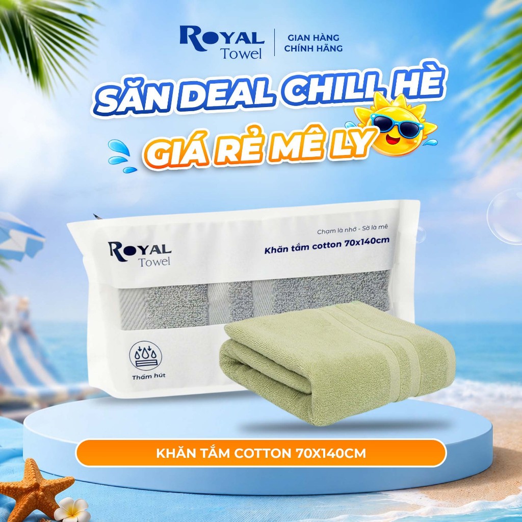 Khăn Tắm Royal Towel 70x140cm Sợi Cotton Mềm Mịn, Thấm Hút Tốt, Không Xổ Lông, Không Phai Màu