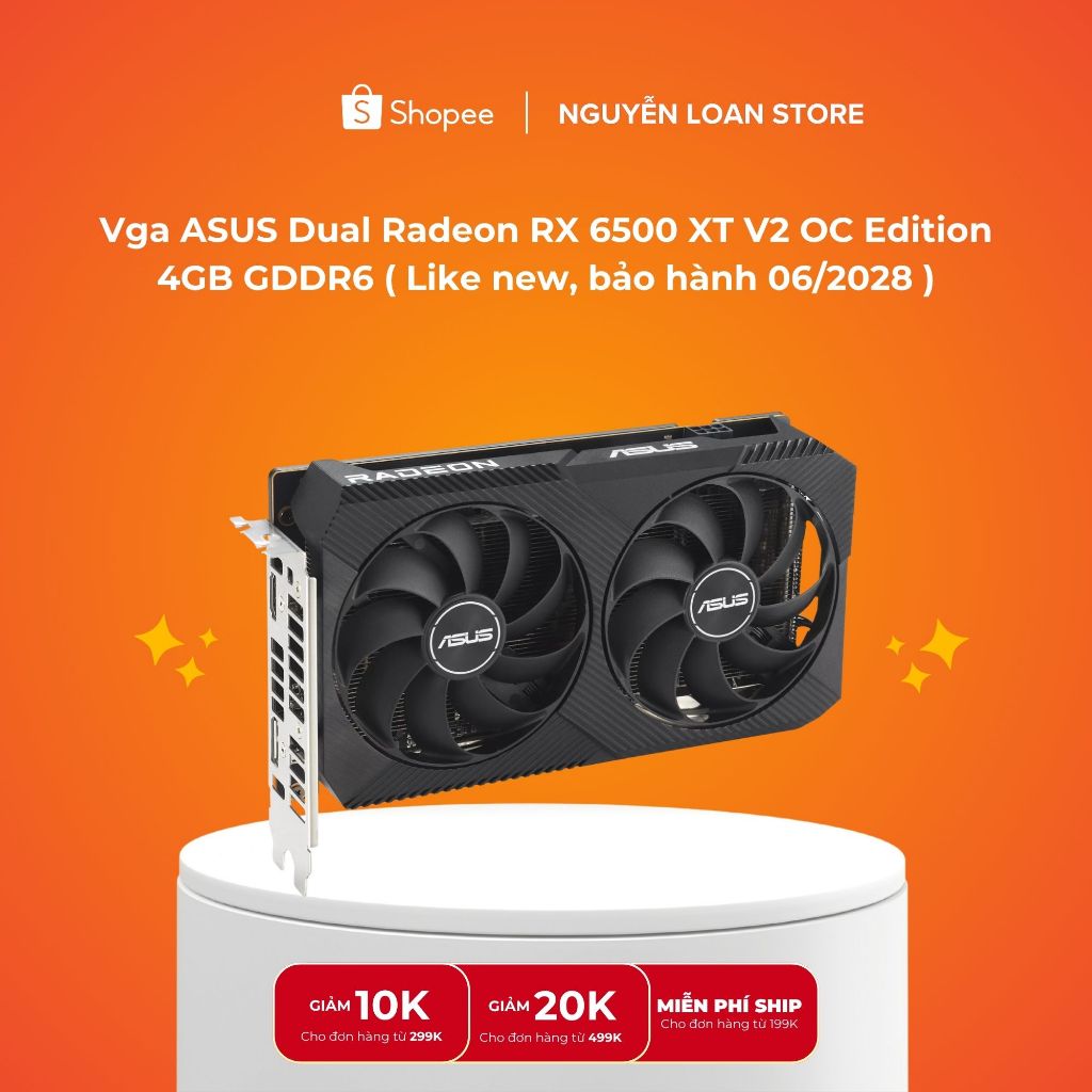 Vga ASUS Dual Radeon RX 6500 XT V2 OC Edition 4GB GDDR6 ( Like new, bảo hành 06/2028 )