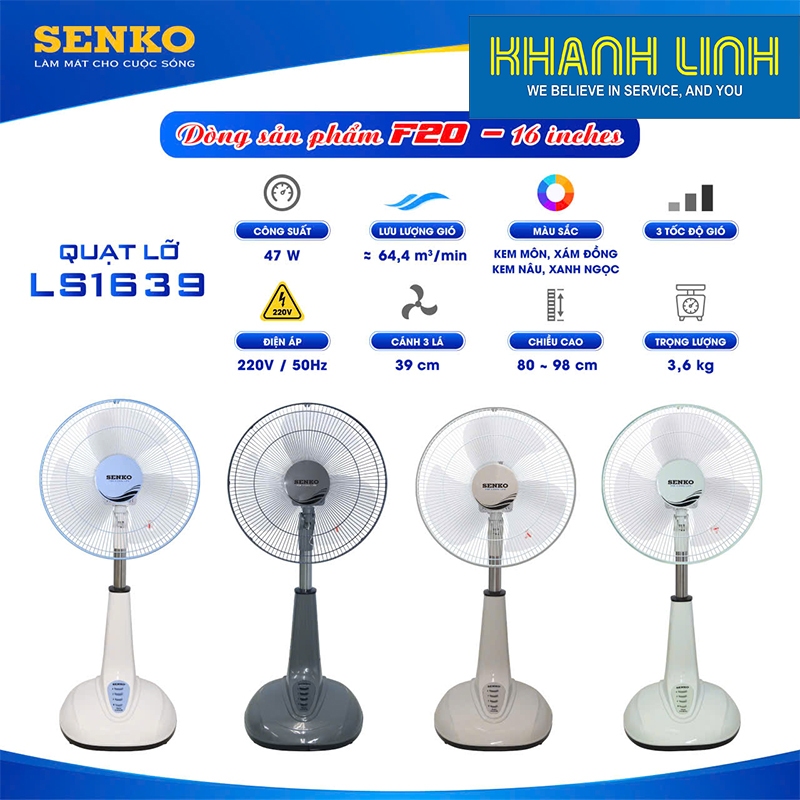 {Hoả tốc} {Mẫu mới 2026} Quạt lửng thân sắt Senko LS1639, Công Suất 47W - Bảo Hành 2 Năm