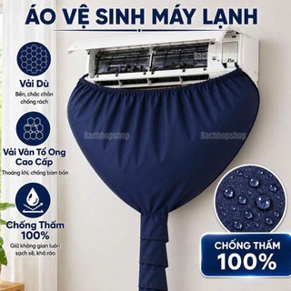Áo trùm vệ sinh máy lạnh, túi trùm vệ sinh máy lạnh chống thấm cao cấp miệng rộng 1.8m, ống xả 2.5m
