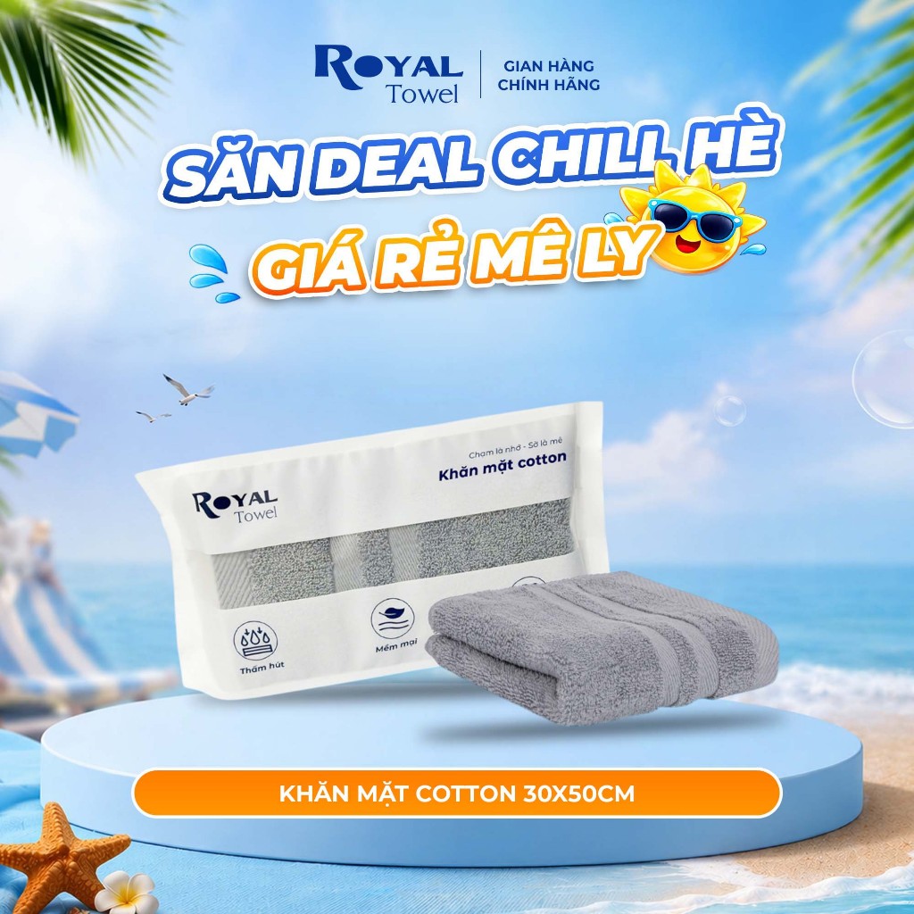Khăn Mặt Royal Towel 30x50cm Sợi Cotton Mềm Mịn, Thấm Hút Tốt, Không Xổ Lông, Không Phai Màu